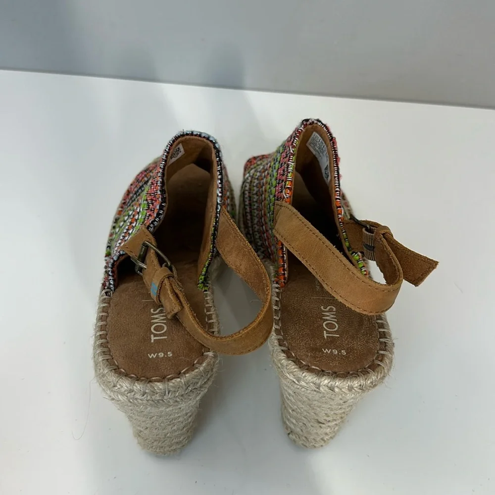 Toms Monica Wedge Espadrille Global Woven Sandals Size 9.5 Boho Hippie Festival
